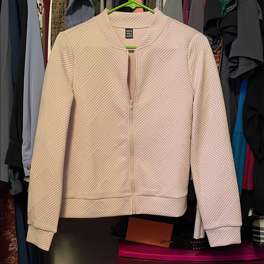 Light Pink Textured Bomber Jacket